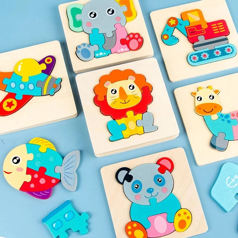 Wooden Puzzle Childrens Montessori Colorful Matching Shape Tangram Animals and More Educational Learning Cartoon Toys
