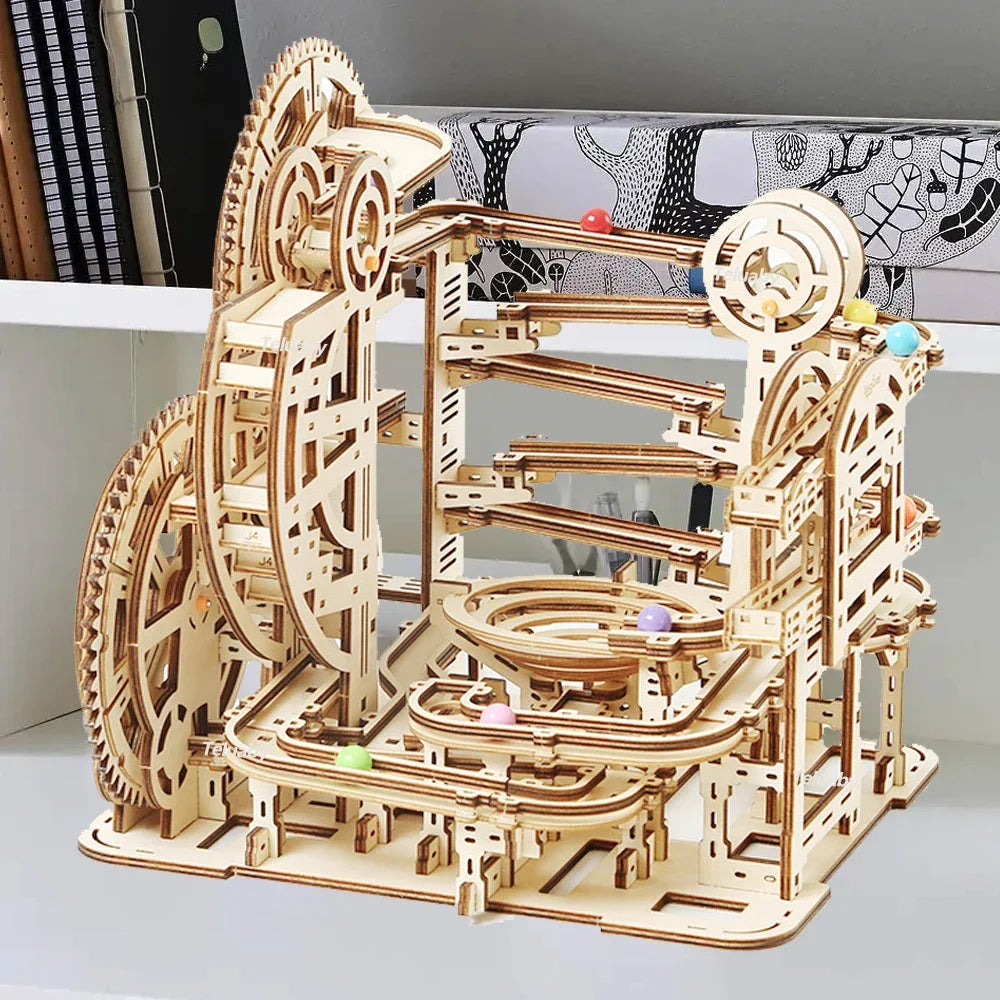 3D Wooden Mechanical Marble Run Puzzles Self Assembly Toy STEAM Educational Toys Model Building Kits for Kids Adult Gift