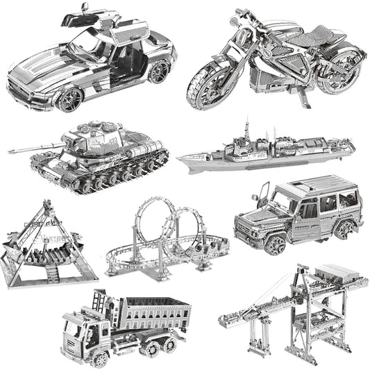 3D Metal Puzzle Variety: Sports Car, Tank, Boat, Roller Coaster and More Model Kits to Assemble