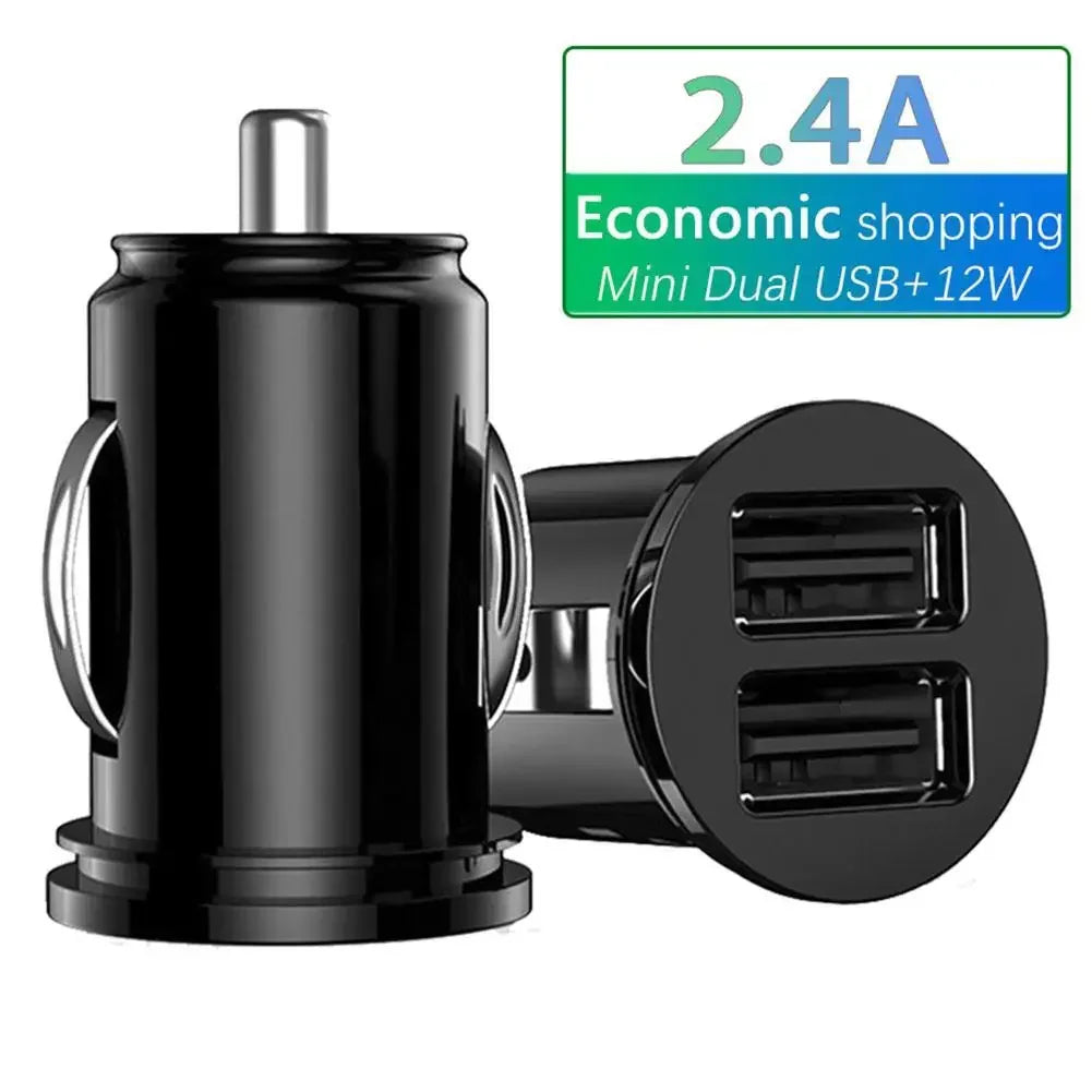 Car Charger Dual USB Port 2.4A 5V Fast Charging Cigarette Lighter Adapter For All Smart Phones