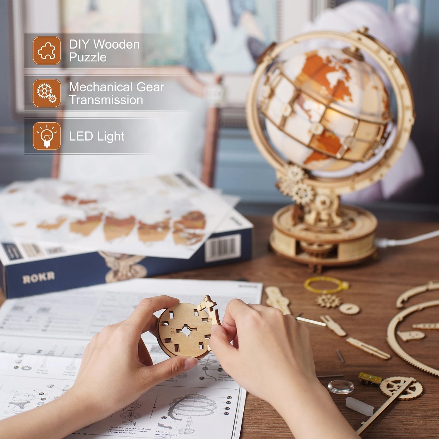 3D Wooden Puzzle Globe Lamp