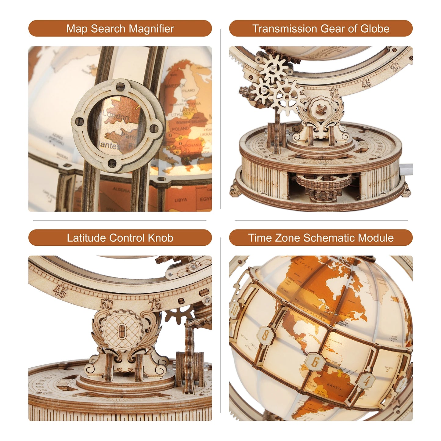 3D Wooden Puzzle Globe Lamp