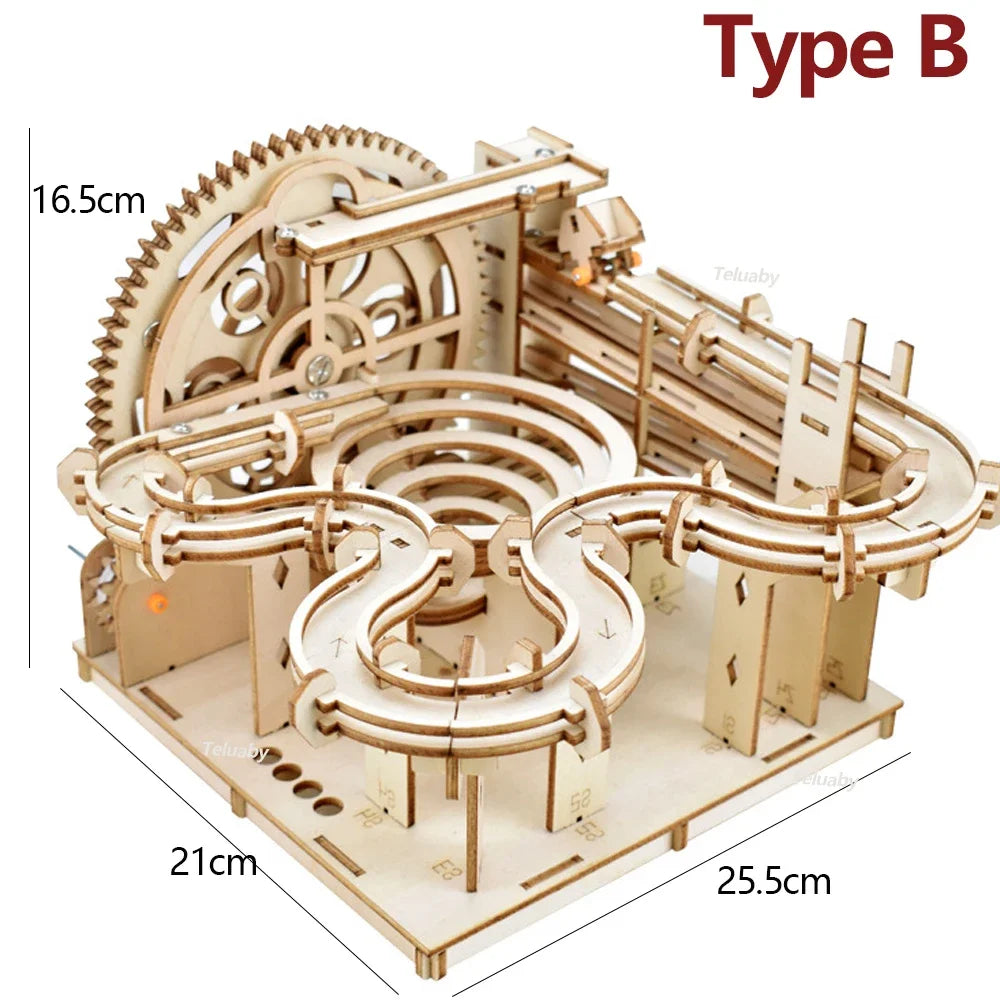 3D Wooden Mechanical Marble Run Puzzles Self Assembly Toy STEAM Educational Toys Model Building Kits for Kids Adult Gift