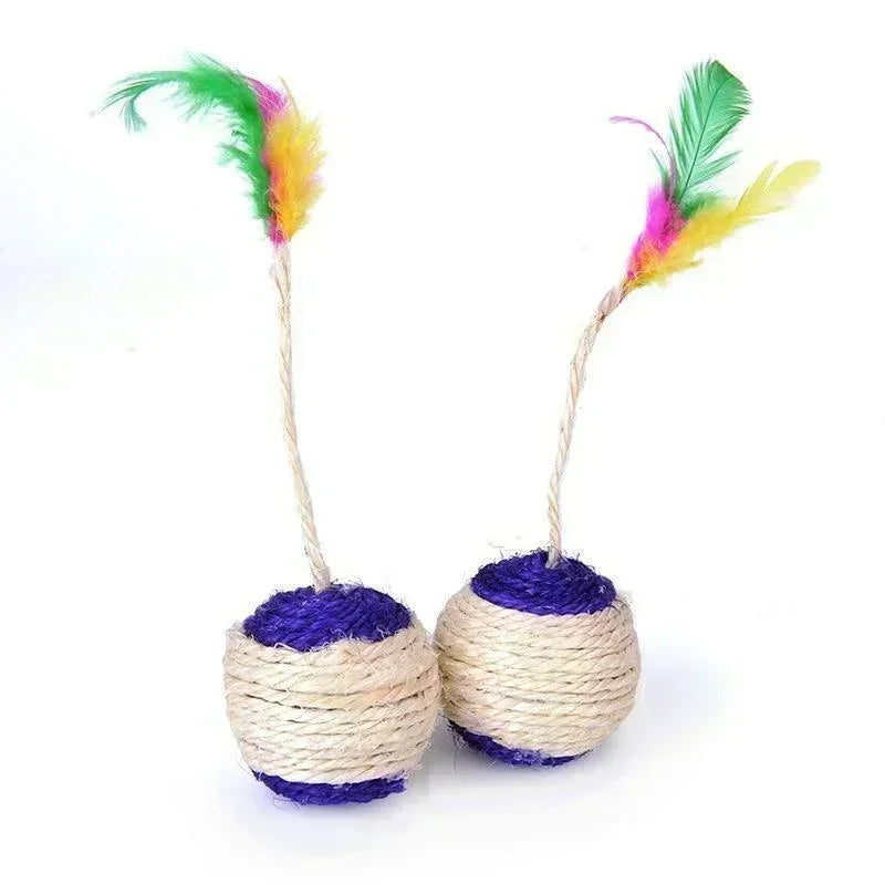 1 Pc Cat Feather Toy Sisal Scratching Ball