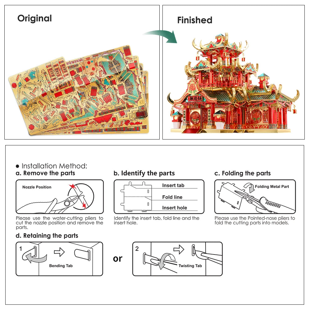 3D Metal Puzzle: Chinese Architecture DIY Style Model Building Kits