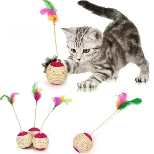 1 Pc Cat Feather Toy Sisal Scratching Ball