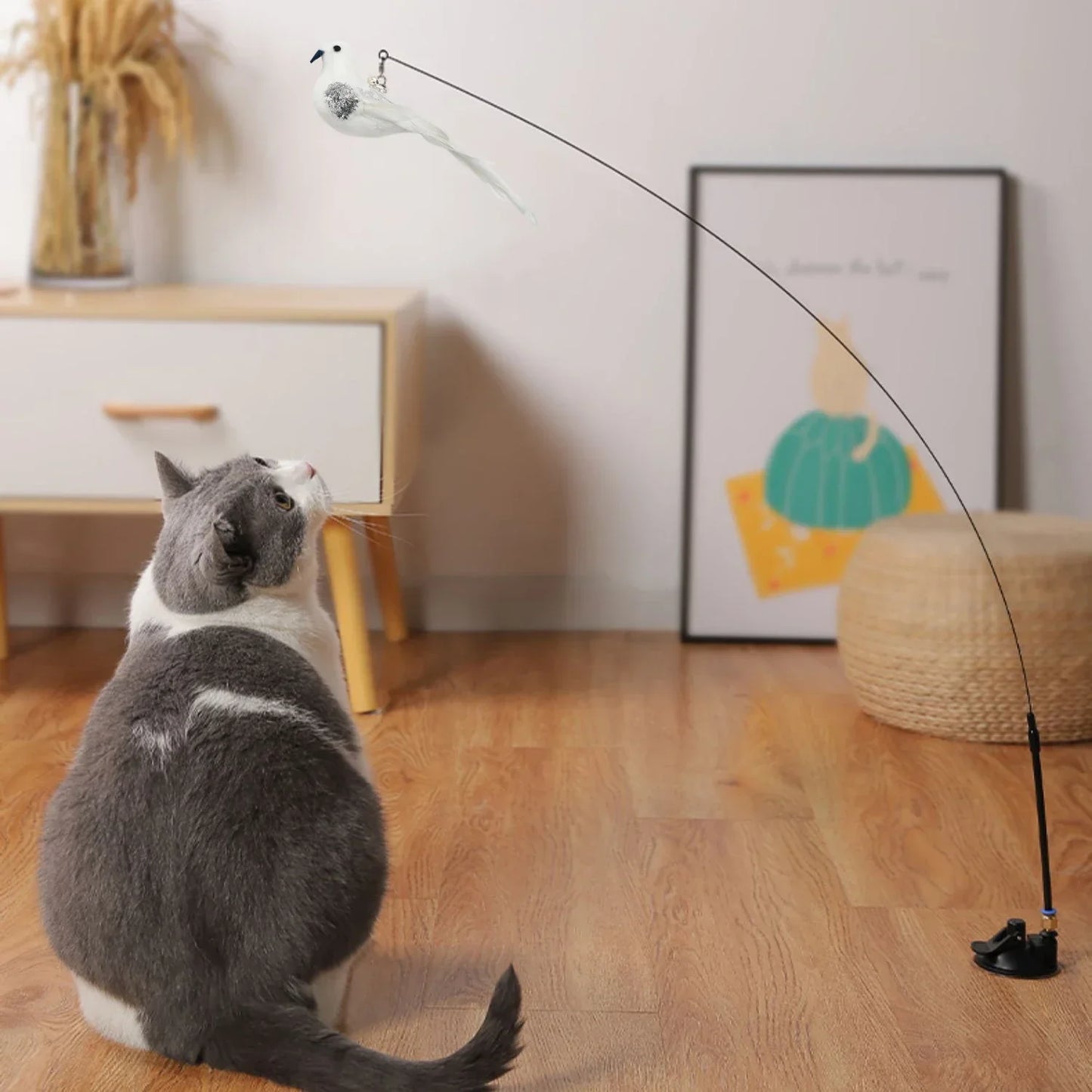 Interactive Feather On Stick Cat Toy