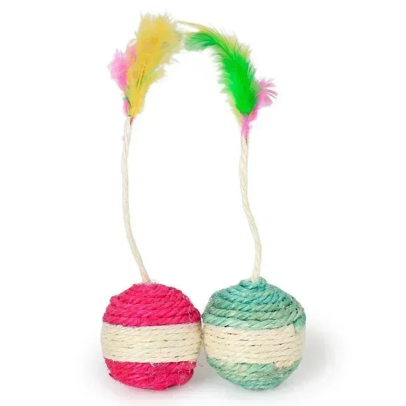 1 Pc Cat Feather Toy Sisal Scratching Ball