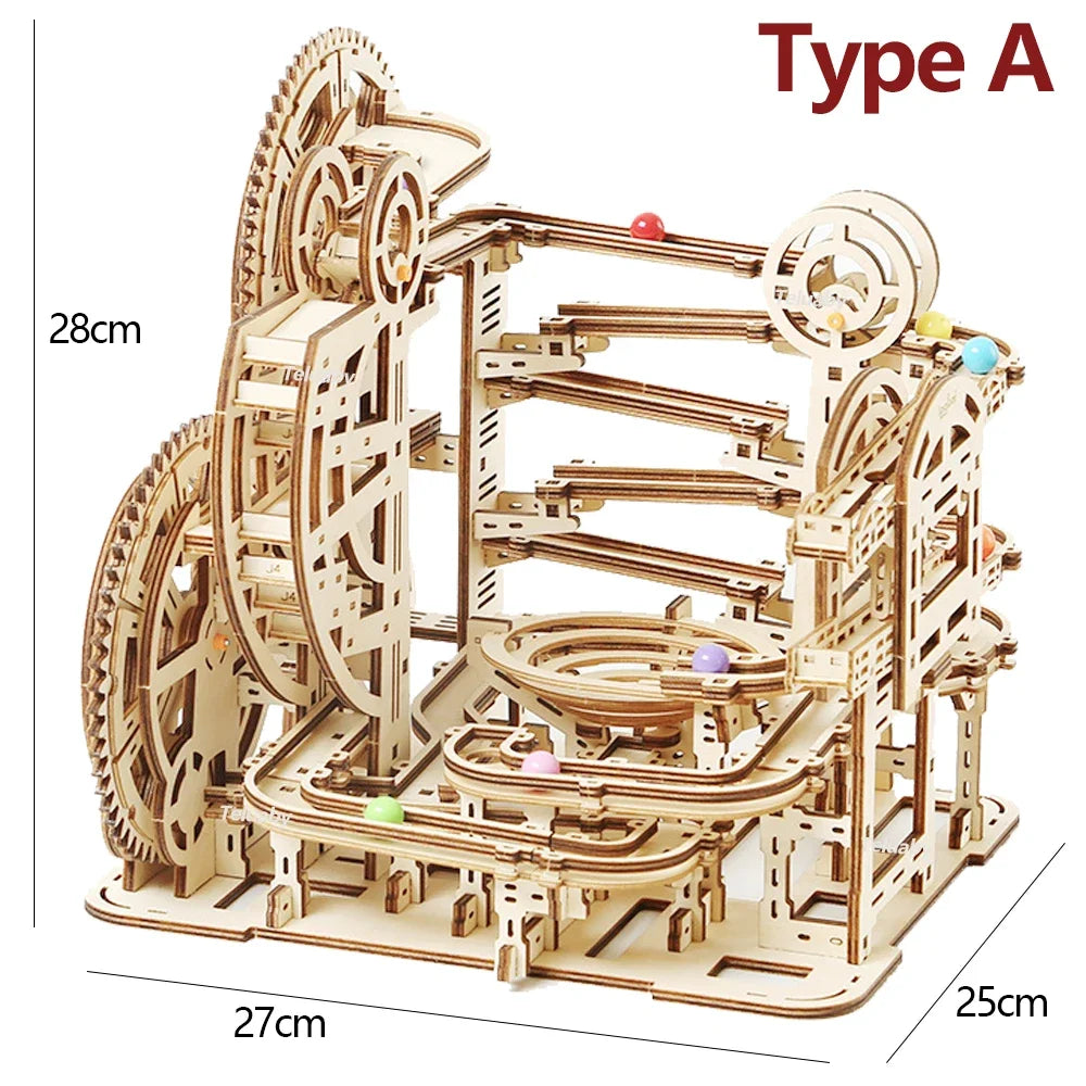 3D Wooden Mechanical Marble Run Puzzles Self Assembly Toy STEAM Educational Toys Model Building Kits for Kids Adult Gift