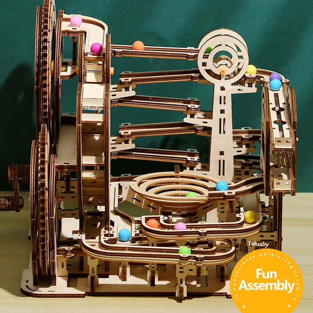 3D Wooden Mechanical Marble Run Puzzles Self Assembly Toy STEAM Educational Toys Model Building Kits for Kids Adult Gift